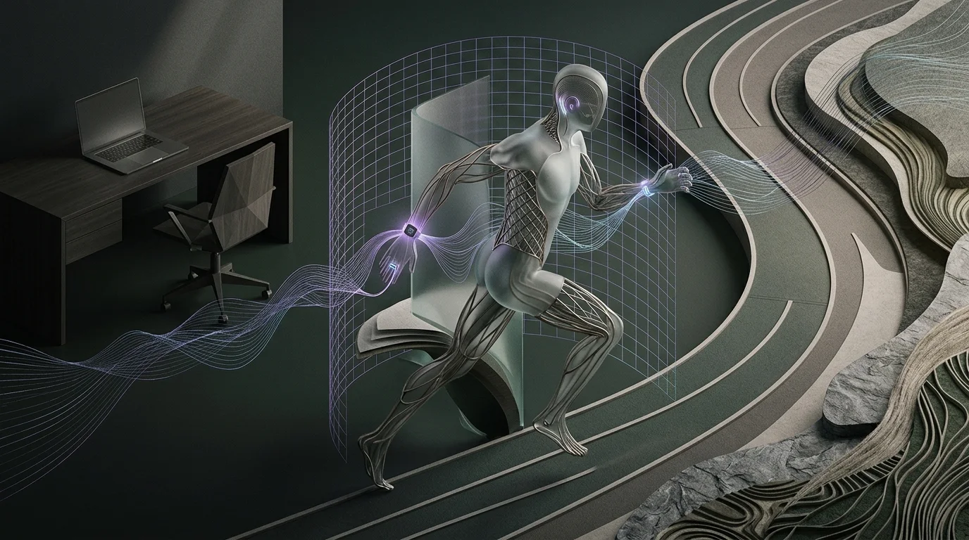 KI-generierte Illustration: Vernetzte Trainingssteuerung und Prävention: Wie Wearables und Fitness-Gadgets Sport und Arbeitsalltag verändern