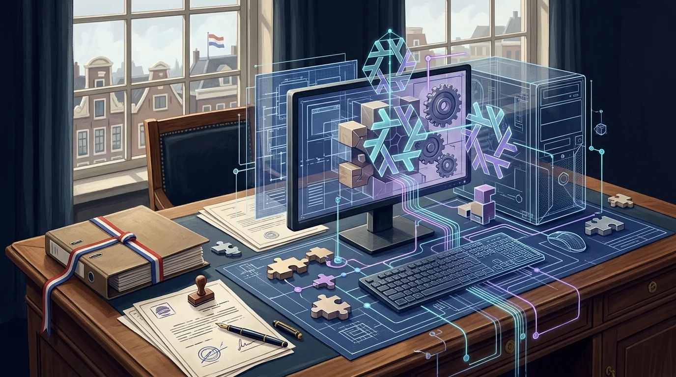KI-generierte Illustration: Niederlande erproben Behördenarbeitsplatz mit NixOS und Open-Source-Diensten