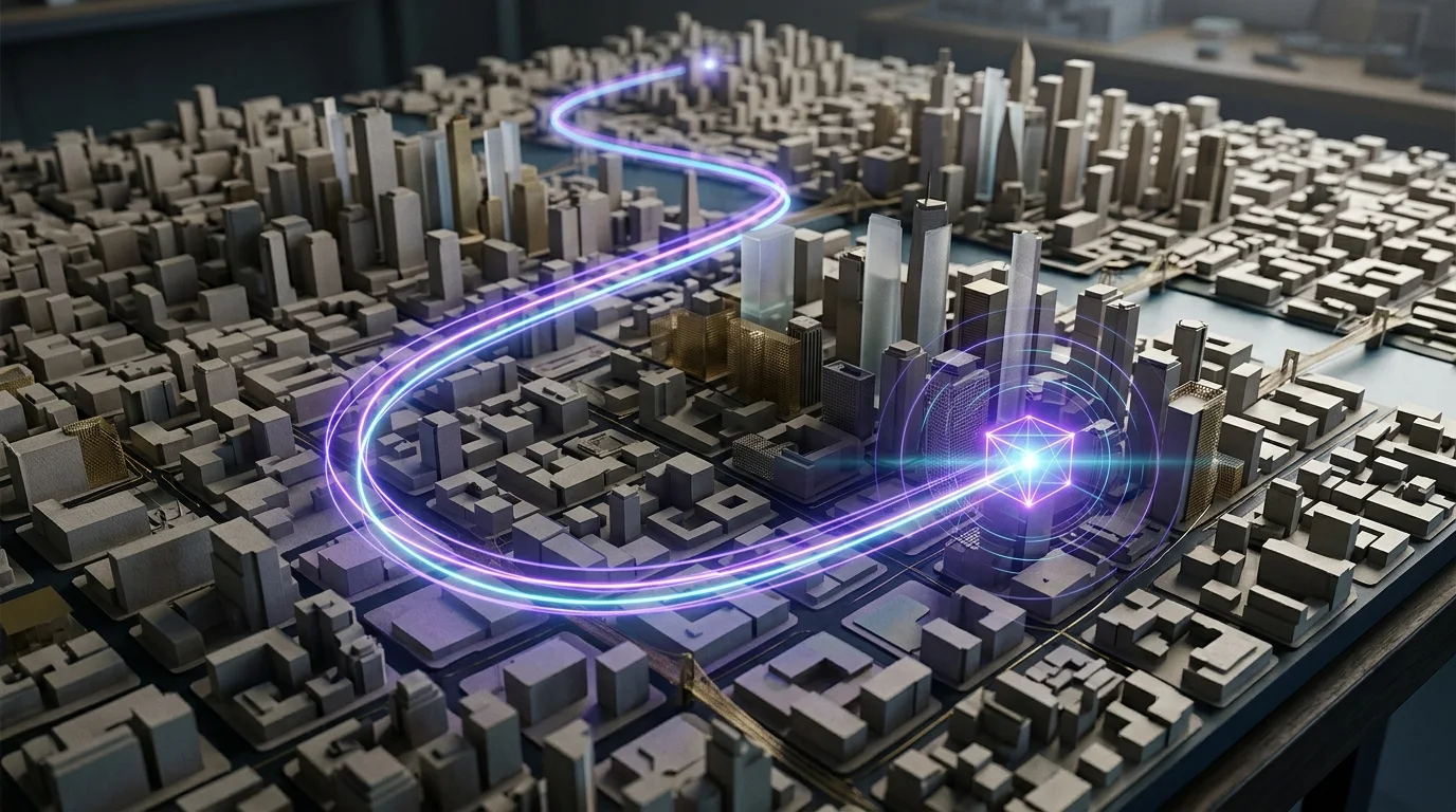 KI-generierte Illustration: Urbex analysiert: Wie aktive VLM-Suche das 3D-Spatial-Grounding im Stadtmaßstab beschleunigt