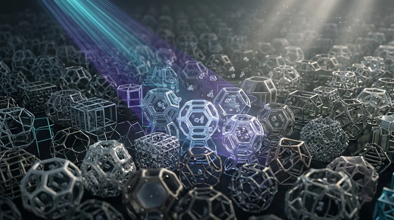KI-generierte Illustration: ODAC25 erweitert die computergestützte Suche nach DAC-Materialien