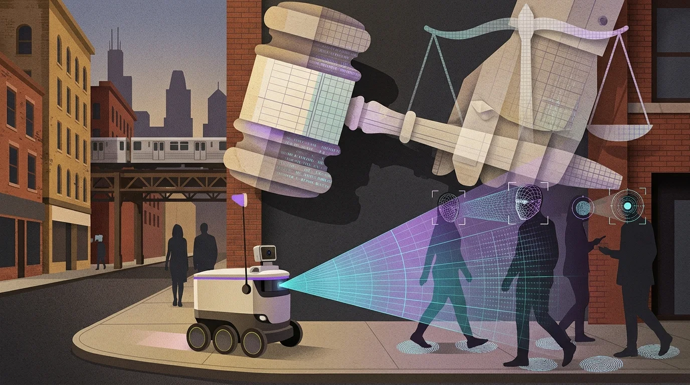 KI-generierte Illustration: Klagen gegen Lieferroboter: Streit um biometrische Daten in Chicago